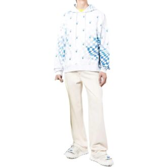 Off-White Herre SS22 Rutenettlogo-trykk Pullover Versjon Blå Hvit