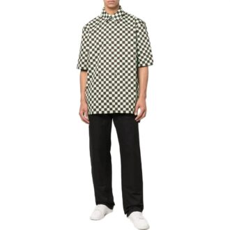 Off-White Herre SS22 rutete heltrykk revers kortærmet løs passform grønn skjorte