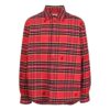 Off-White Herre SS22 Rutete Logo Brodert Revers Langermet Løs Passform Rød Skjorte