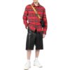 Off-White Herre SS22 Rutete Logo Brodert Revers Langermet Løs Passform Rød Skjorte