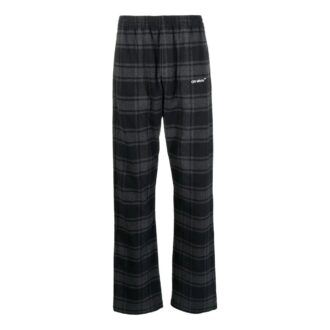 Off-White Herre SS22 rutete, rette fritidsbukser/bukser, svart