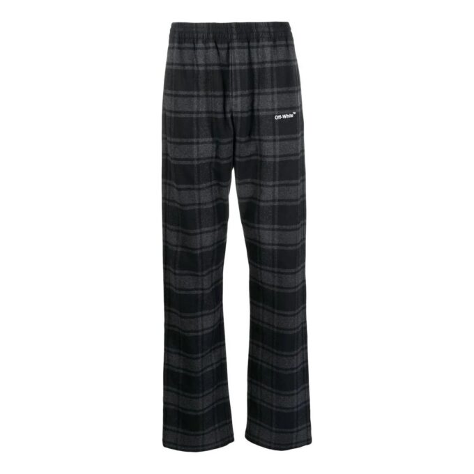 Off-White Herre SS22 rutete, rette fritidsbukser/bukser, svart