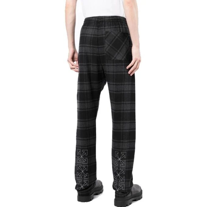 Off-White Herre SS22 rutete, rette fritidsbukser/bukser, svart