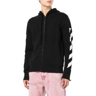 Off-White Herre SS22 Rygg Klassisk Logo-trykk Glidelås Hette Langermet Vanlig versjon Svart
