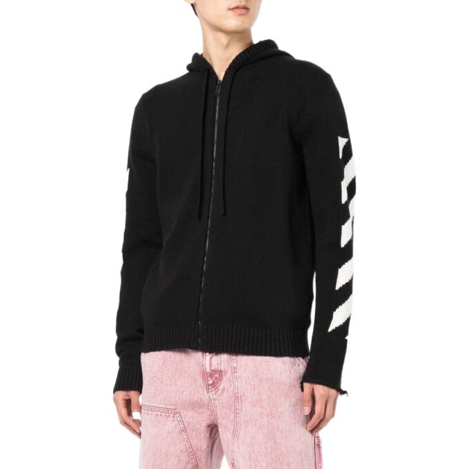 Off-White Herre SS22 Rygg Klassisk Logo-trykk Glidelås Hette Langermet Vanlig versjon Svart