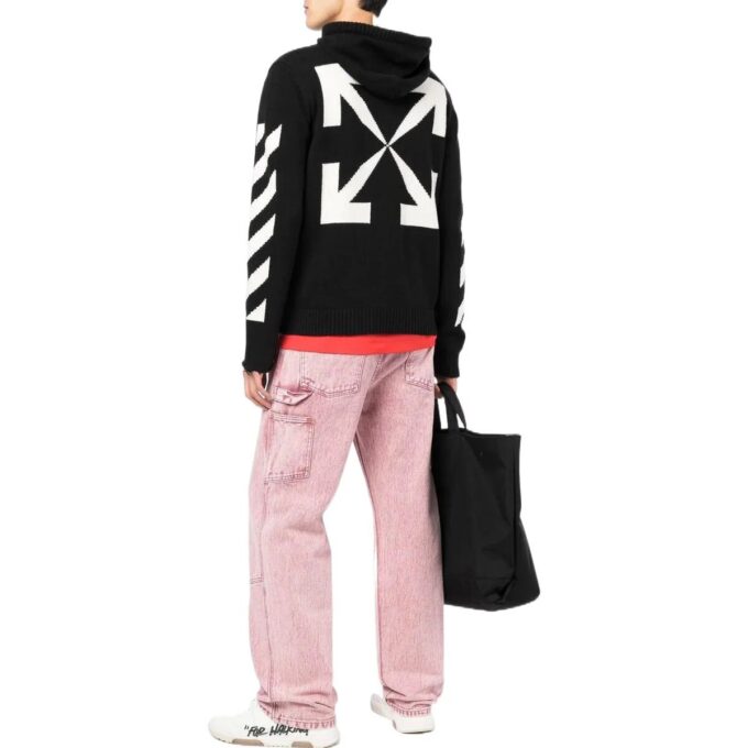 Off-White Herre SS22 Rygg Klassisk Logo-trykk Glidelås Hette Langermet Vanlig versjon Svart