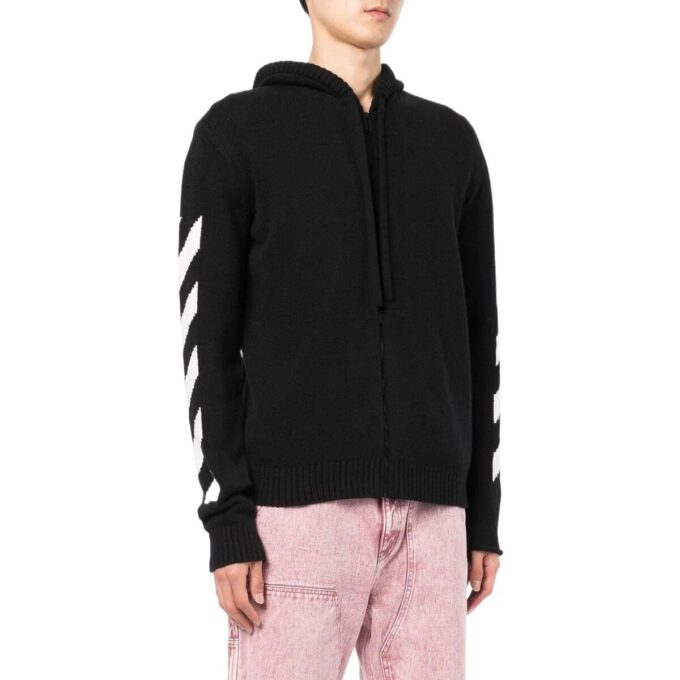 Off-White Herre SS22 Rygg Klassisk Logo-trykk Glidelås Hette Langermet Vanlig versjon Svart