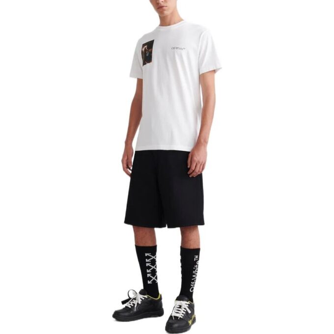 Off-White Herre SS22 Ryggmaling Trykk Rundhalset Kortærmet Hvit T-skjorte