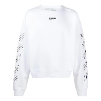 Off-White Herre SS22 Ryggpil-trykk Rund hals Langermet Løs passform Hvit