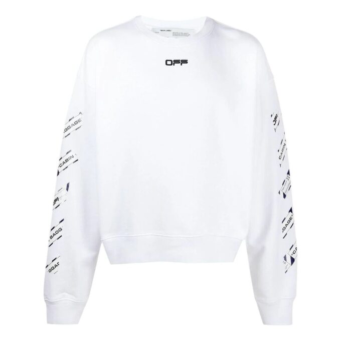 Off-White Herre SS22 Ryggpil-trykk Rund hals Langermet Løs passform Hvit