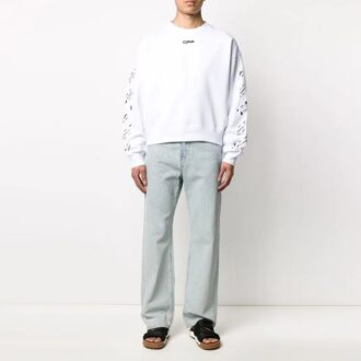 Off-White Herre SS22 Ryggpil-trykk Rund hals Langermet Løs passform Hvit