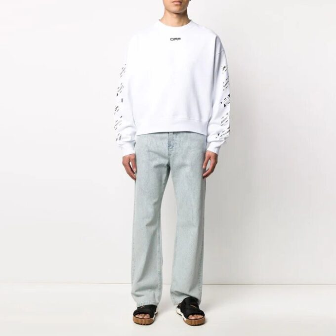 Off-White Herre SS22 Ryggpil-trykk Rund hals Langermet Løs passform Hvit