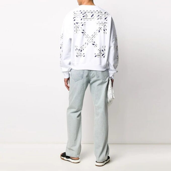 Off-White Herre SS22 Ryggpil-trykk Rund hals Langermet Løs passform Hvit