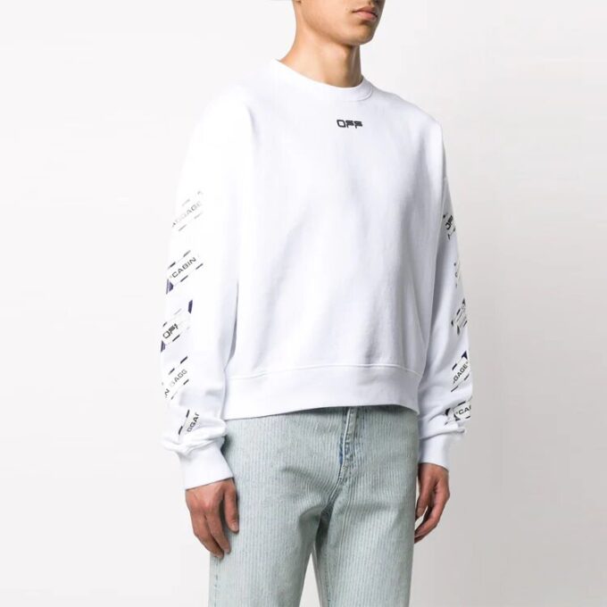 Off-White Herre SS22 Ryggpil-trykk Rund hals Langermet Løs passform Hvit