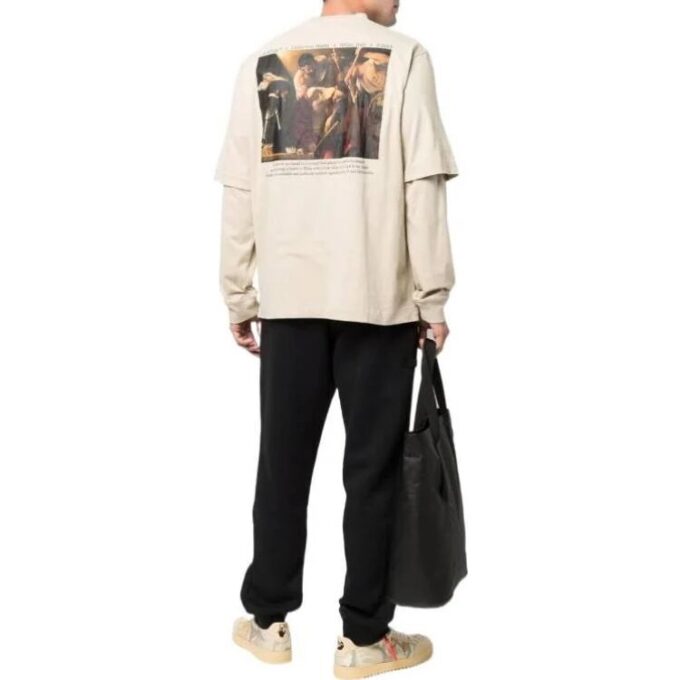 Off-White Herre SS22 Ryggtrykk Langermet T-skjorte med løs passform