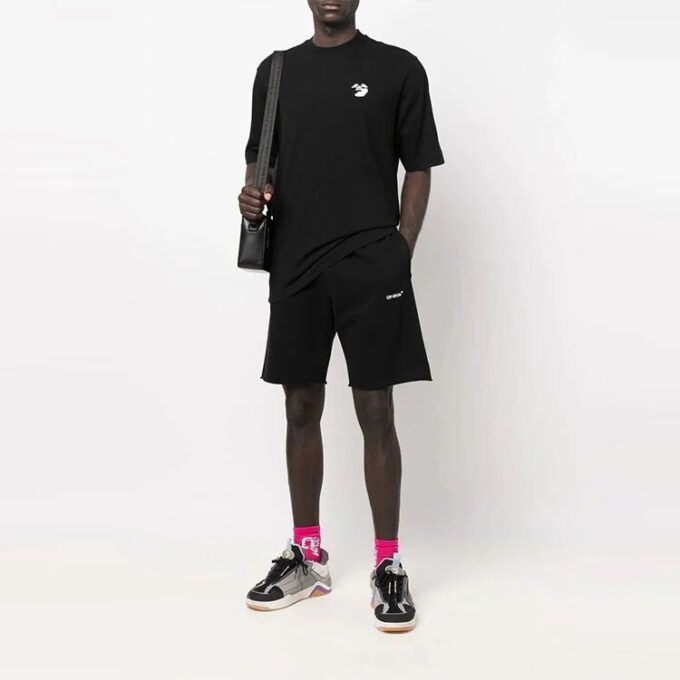 Off-White Herre SS22 Side Logo Arrow-trykk Shorts Løs Passform Svart