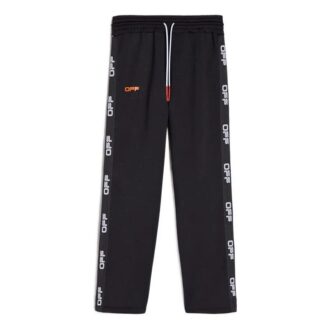 Off-White Herre SS22 Side Logo Snøring Rett Sportsbukser/Joggebukser Vanlig versjon Svart