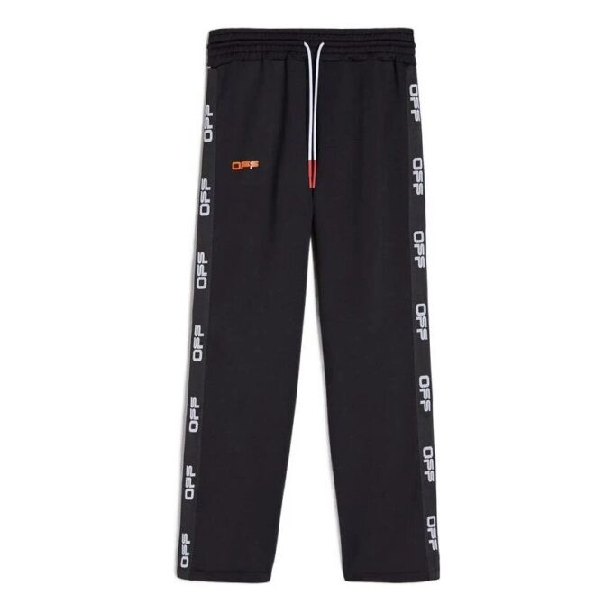 Off-White Herre SS22 Side Logo Snøring Rett Sportsbukser/Joggebukser Vanlig versjon Svart