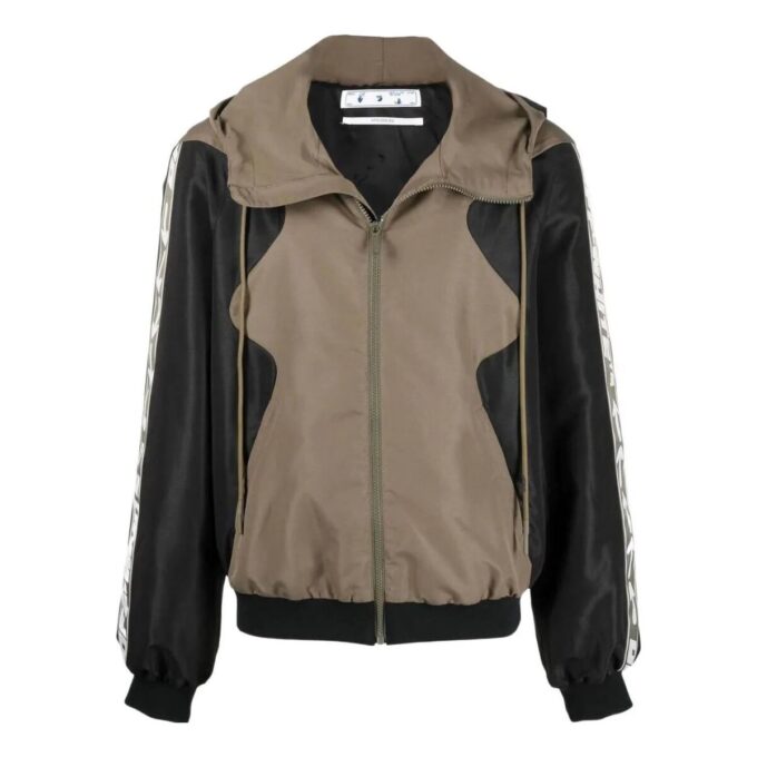 Off-White Herre SS22 Splicing Kontrastfarger Uformell hettejakke Versjon Khaki