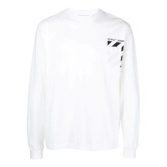 Off-White Herre SS22 Stripe Logo-trykk Pullover Rund hals Langermet Hvit T-skjorte