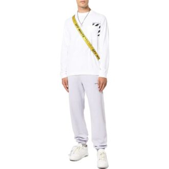Off-White Herre SS22 Stripe Logo-trykk Pullover Rund hals Langermet Hvit T-skjorte