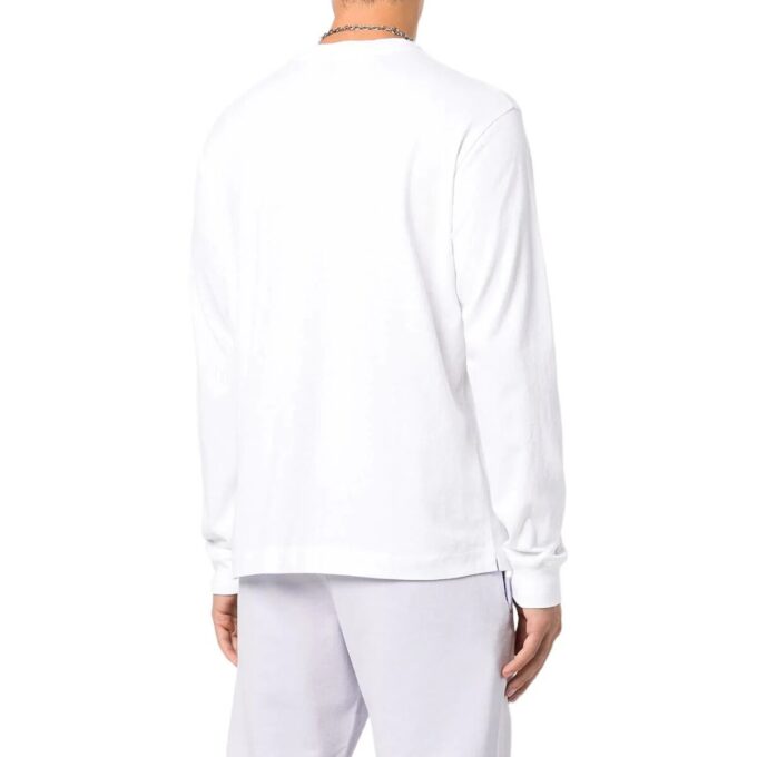 Off-White Herre SS22 Stripe Logo-trykk Pullover Rund hals Langermet Hvit T-skjorte
