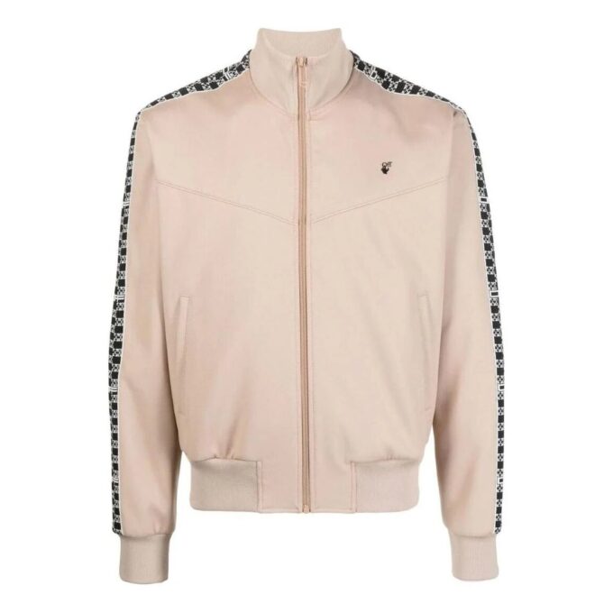 Off-White Herre SS22 Stripe Splicing Høy Krage Glidelås Langermet Versjon Khaki Jakke