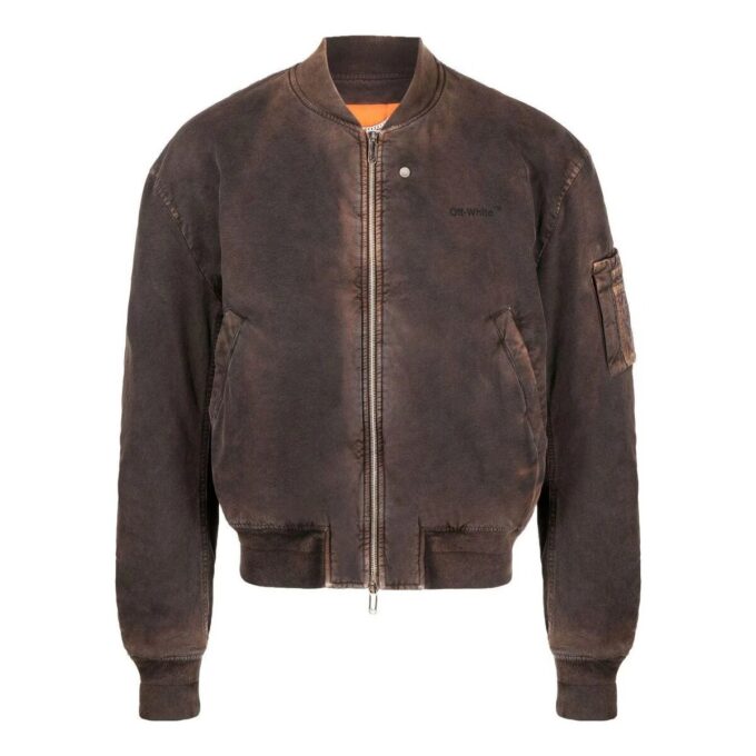 Off-White Herre SS22 Stripe-trykk Glidelås Langermet jakke Løs passform Brun
