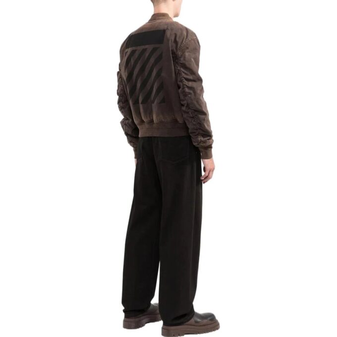 Off-White Herre SS22 Stripe-trykk Glidelås Langermet jakke Løs passform Brun