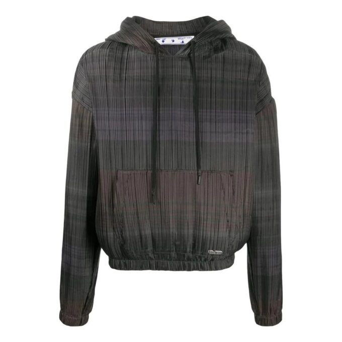 Off-White Herre SS22 Stripet hettegenser med lange ermer, svart