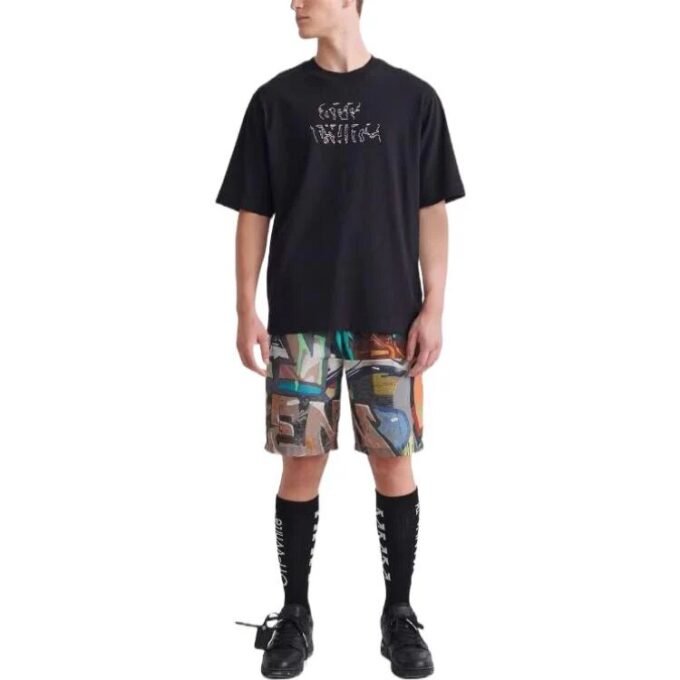 Off-White Herre SS22 T-skjorte med pilmønster, rund hals, korte ermer og løs passform, svart