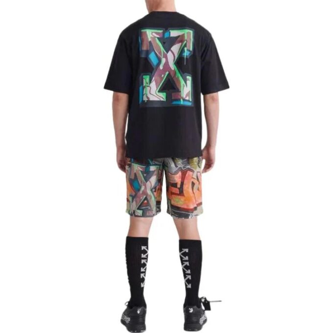 Off-White Herre SS22 T-skjorte med pilmønster, rund hals, korte ermer og løs passform, svart