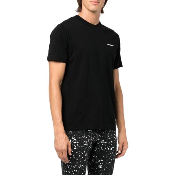 Off-White Herre SS22 T-skjorte med trykk på ryggen, shorts, korte ermer, svart