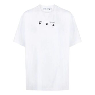 Off-White Herre SS22 Trykk på brystet Rundhalset Pullover Kortærmet Hvit T-skjorte