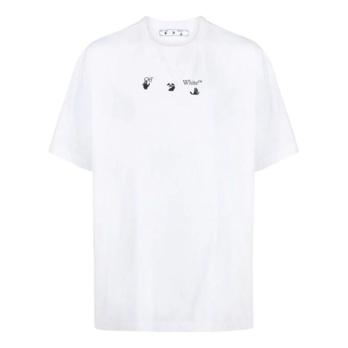Off-White Herre SS22 Trykk på brystet Rundhalset Pullover Kortærmet Hvit T-skjorte