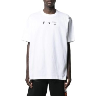 Off-White Herre SS22 Trykk på brystet Rundhalset Pullover Kortærmet Hvit T-skjorte