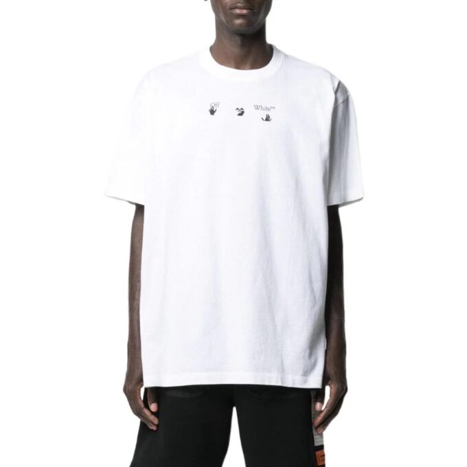 Off-White Herre SS22 Trykk på brystet Rundhalset Pullover Kortærmet Hvit T-skjorte