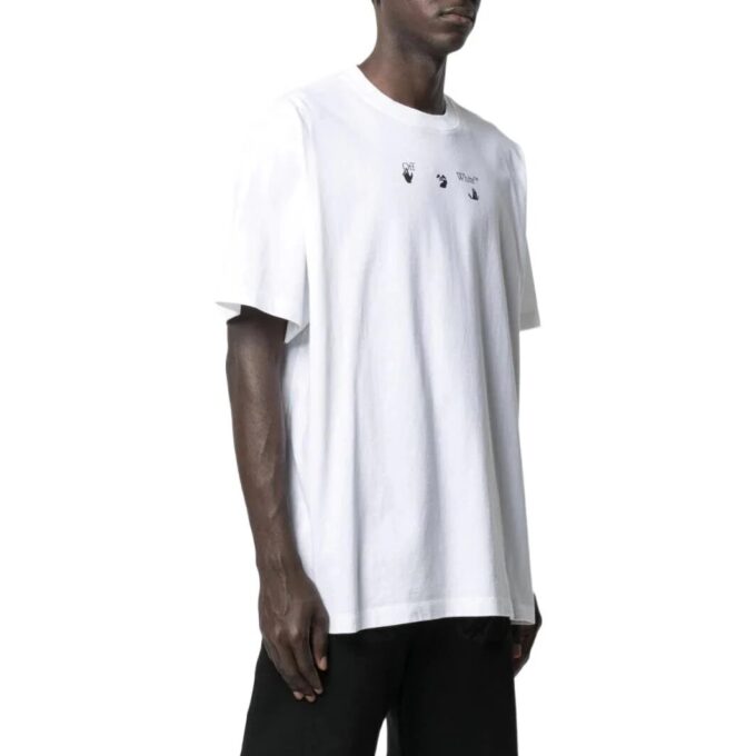 Off-White Herre SS22 Trykk på brystet Rundhalset Pullover Kortærmet Hvit T-skjorte