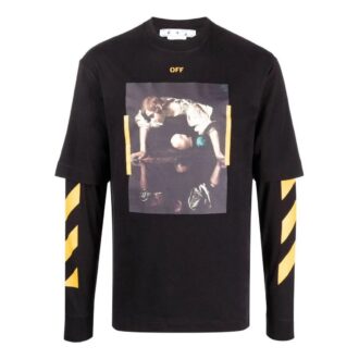 Off-White Herre SS22 Trykt Rundhalset Langermet Versjon Svart T-skjorte