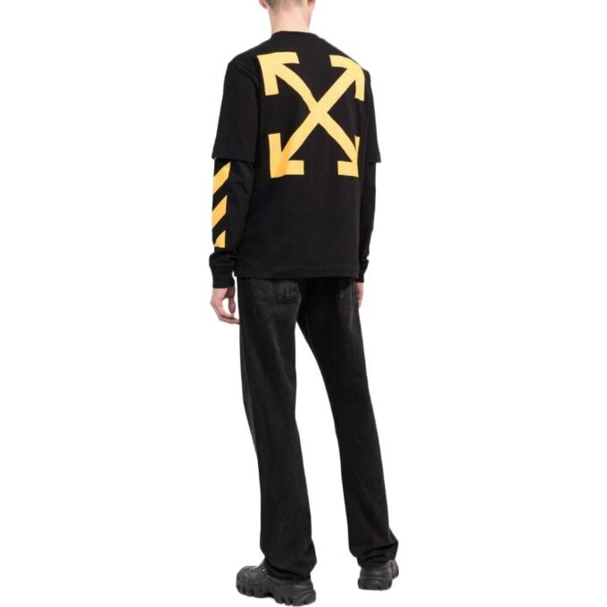 Off-White Herre SS22 Trykt Rundhalset Langermet Versjon Svart T-skjorte