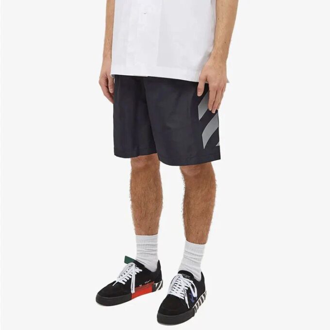 Off-White Herre SS22 Twill-trykk Elastisk linning Rette shorts Vanlig versjon Svart