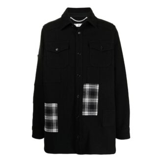 Off-White Herre SS22-versjon med logo-trykk, rutete jakke med lommer og revers, svart