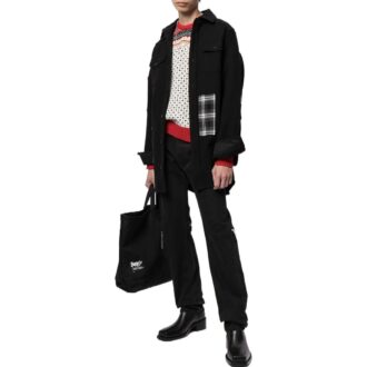 Off-White Herre SS22-versjon med logo-trykk, rutete jakke med lommer og revers, svart