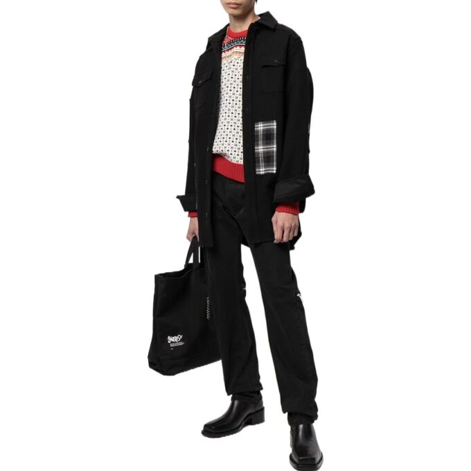 Off-White Herre SS22-versjon med logo-trykk, rutete jakke med lommer og revers, svart