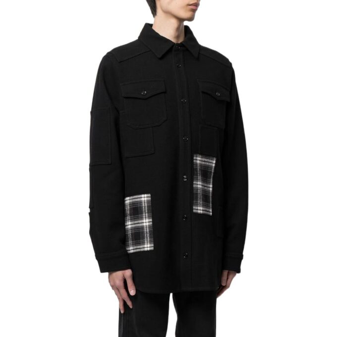 Off-White Herre SS22-versjon med logo-trykk, rutete jakke med lommer og revers, svart