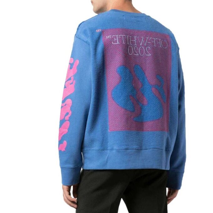 Off-White Herre-strikket genser med abstrakt mønster og rund hals, blå