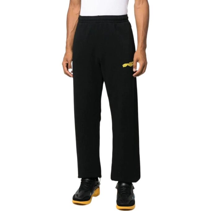 Off-White Herre Stripe Logo-trykk Casual Sportsbukser/Joggebukser Svart