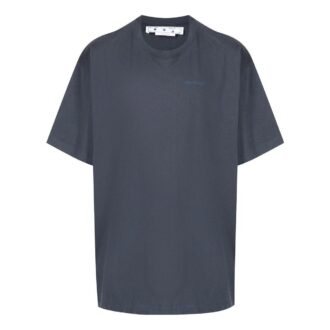 Off-White Herre Stripe Printing Short Sleeve Loose Fit Navy Blue T-Shirt