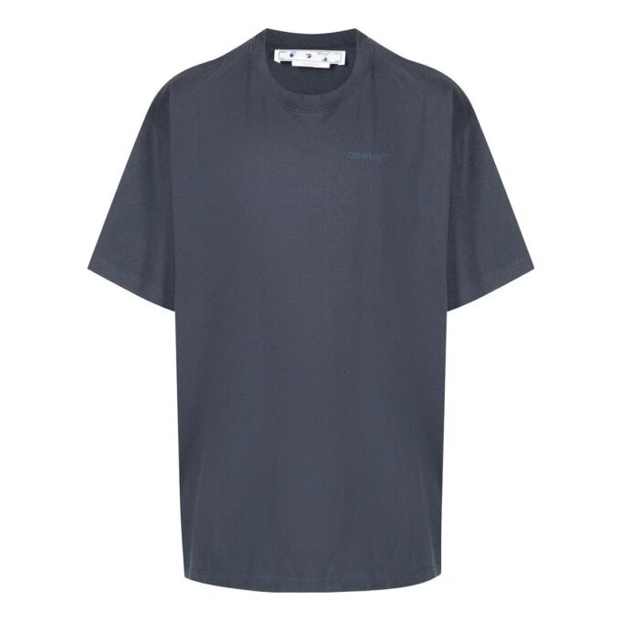 Off-White Herre Stripe Printing Short Sleeve Loose Fit Navy Blue T-Shirt