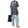 Off-White Herre Stripe Printing Short Sleeve Loose Fit Navy Blue T-Shirt